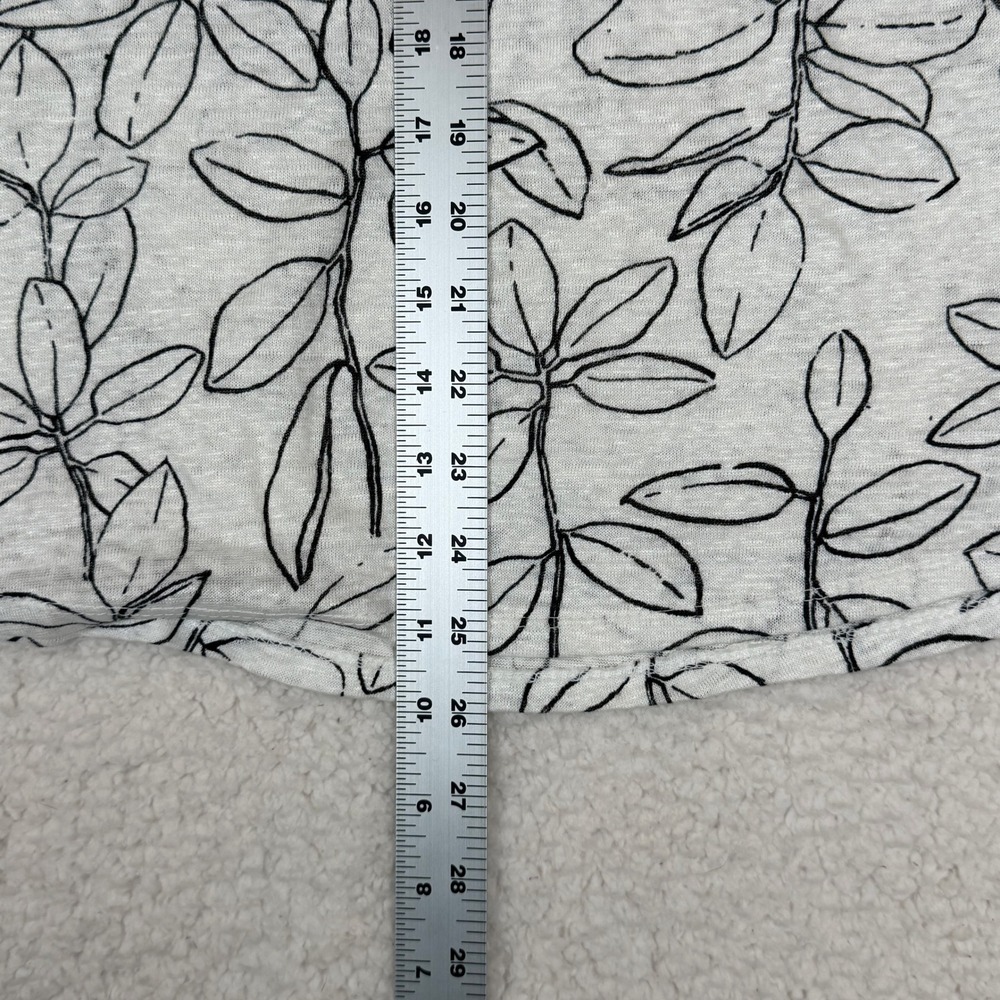 Cynthia Rowley Womens XL Linen White Black Botanical Leaf Print Cap Sleeve Top - Picture 6 of 7